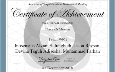 Prestasi Mahasiswa Fisika dalam Kompetisi Internasional : AoCMM Math Modeling Competition 2018