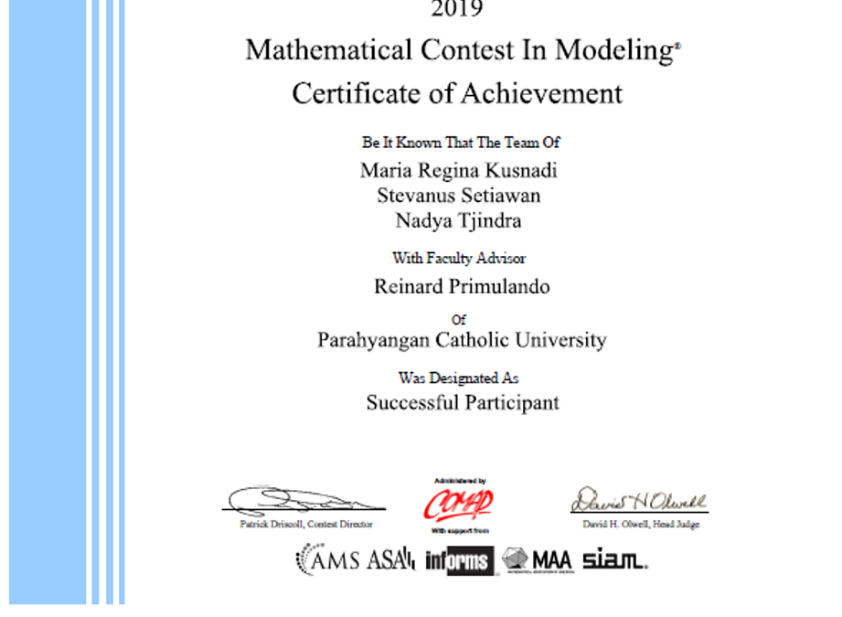 Prestasi Mahasiswa Fisika dalam Kompetisi Internasional : Mathematical Contest in Modeling (MCM) 2019