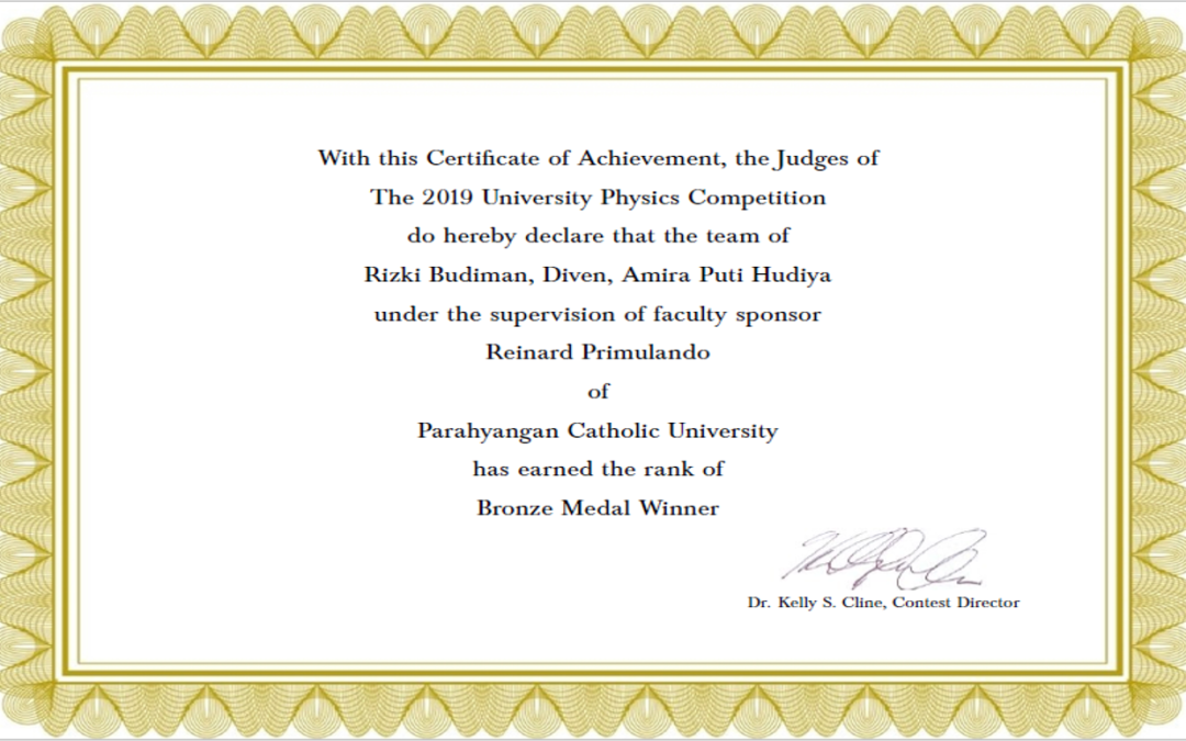 Mahasiswa Fisika Raih Medali Perunggu di University Physics Competition (UPC) 2019