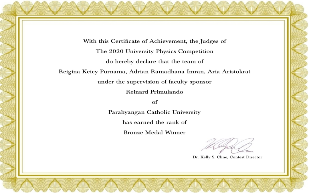 Tim Pemodelan FTIS Meraih Bronze Medal pada University Physics Competition (UPC) 2020