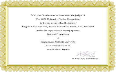 Tim Pemodelan FTIS Meraih Bronze Medal pada University Physics Competition (UPC) 2020