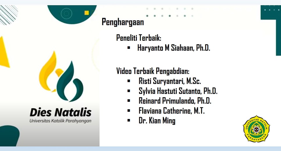 Prestasi Dosen Fisika dalam Bidang Penelitian dan Pengabdian pada Dies Natalis UNPAR ke 66